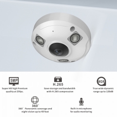 Inwerang 5MP POE IP Fisheye Camera, Mic. Audio in, 1.44mm Lens 360° Viewing Angle, 48ft Infrared Night Vision, Motion Detection, WDR, IP66 Water-Proof Indoor&Outdoor Metal Panorama Camera