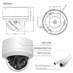 Inwerang 5MP 2.5'' PoE PTZ IP Camera, Pan 0~ 355° Tilt 0~90°, 2.8mm Lens, Microphone, Waterproof IP66, 60ft IR Night Vision Vandal Dome Security Camera, Compatible with Third-Part NVRs Softwares
