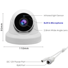 Vonihome PoE IP Turret Dome Camera with 80ft Night Vision, 105°Wide Angle, Built-in Mic, Human/Vehicle Detection