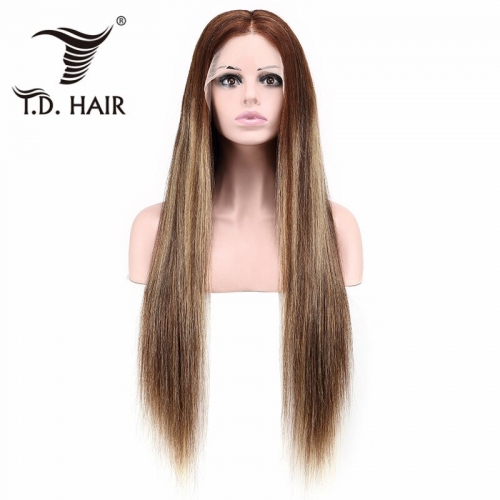 TD Hair 100% Human Hair 13x6 Remy Transparent Lace Frontal Straight Wigs 150% Density High Ratio Ombre Color Wig