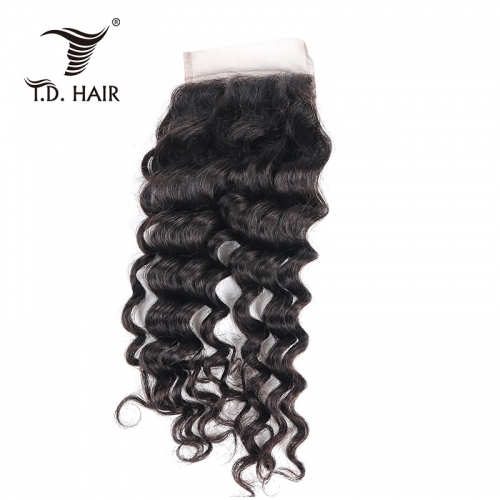 TD Hair Brazilian Remy Deep Wave 4*4 Transparent  and HD Swiss Lace Closure Unprocessed Human Hair Extension Pre Pluncked Natural Hairline With Baby H