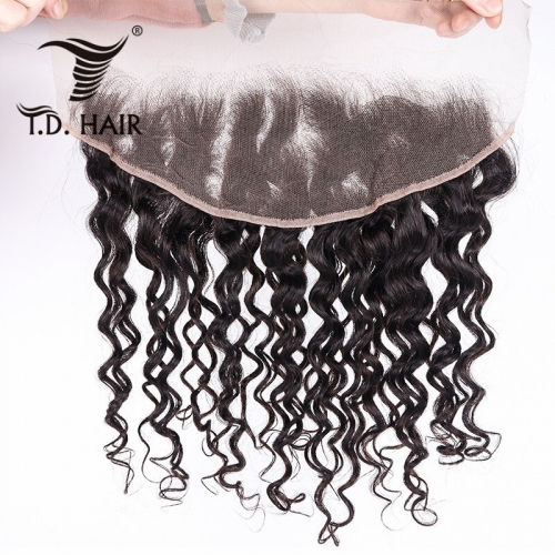 TD Hair 1B# Water Wave 13x4 Transparent and HD Lace Frontal Natural Color 100% Human Hair Pre Pluncked Natural Hairline Lace Piece