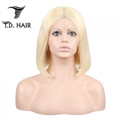 TD Hair 13*4 Frontal Lace 613 Colors Short Bob Wig 180% Density Pre-Plucked Brazilian Human Hair Remy Cosplay Wigs Middle Part