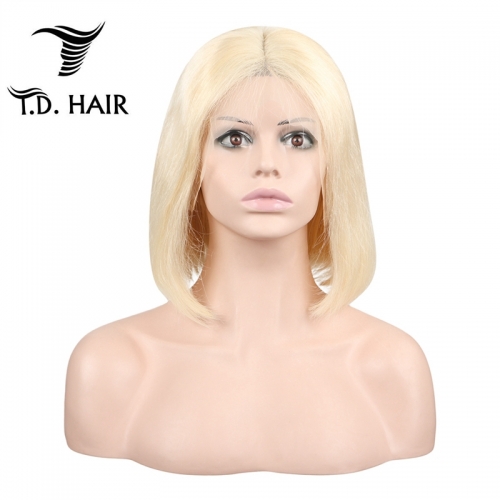 TD Hair 13*4 Frontal Lace 613 Colors Short Bob Wig 180% Density Pre-Plucked Brazilian Human Hair Remy Cosplay Wigs Middle Part