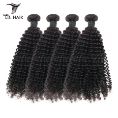 TD Hair 4PCS Indian Virgin  Kinky Curly Human Hair Bundles 1B# Natural Color Extensions Unprocessed Weaving