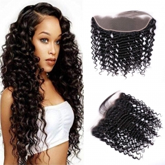 TD Hair 13*4 Transparent Swiss Lace Frontal Deep Wave 1B# Black Color Brazilian Remy Hair Extension Pre Pluncked Natural Hairline With Baby Hair