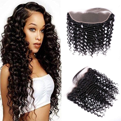 TD Hair 13*4 Transparent HD Swiss Lace Frontal Deep Wave 1B# Black Color Brazilian Remy Hair Extension Pre Pluncked Natural Hairline With Baby Hair