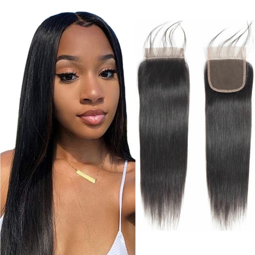 TD Hair 4*4 Brazilian Straight Transparent Swiss Lace Closure Transparent and HD lace