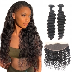 TD Hair 2PCS/Pack India Remy Deep Wave Bundles With 13*4 Swiss Lace Frontal Natural Pre Plucked Hair Line Cuticle Aligned