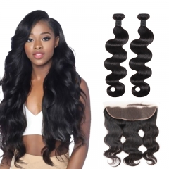 TD Hair 2PCS Malaysian Virgin  Hair Body Wave Bundles Weaving With 13*4 Swiss Transparent Lace Frontal 100% Human Hair Extensions