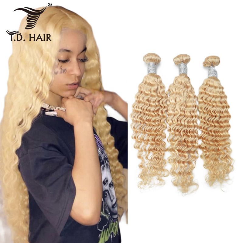TD Hair Curly Deep Wave 613 Blonde Virgin Hair 3 Bundles Brazilian Curly Deep Honey Blonde Human Hair Bundles