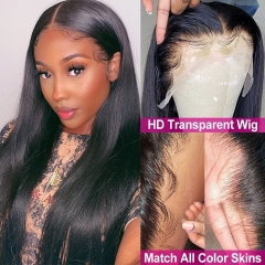 TD HAIR 13X4 1B Natural Black Color Transparent and HD Lace Frontal Wig Straight Human Hair Ear to Ear Lace Wig with 180% Full Density Free Shipping