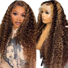 TD HAIR Real Human Hair Piano 4/27 Honey Blonde Brown Highlight 13x4 transparent lace pre-plucked with baby hair Wear Go Glueless Water Wave Hair