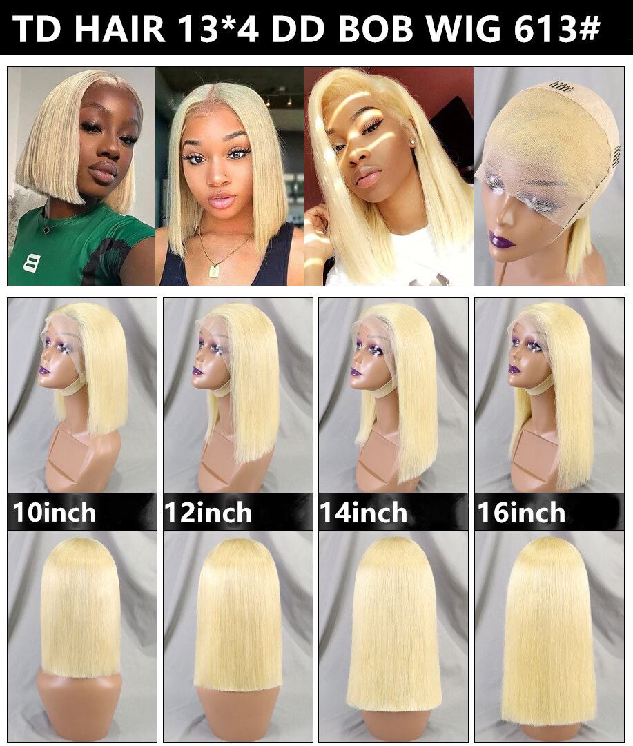 TD Hair  613 Blonde Bob Wig Human Hair Bob Lace Front Wigs 13x4 Frontal Lace Wig Frontal Bob Wigs for Black Women Human Hair Pre Plucked Bleached Knot