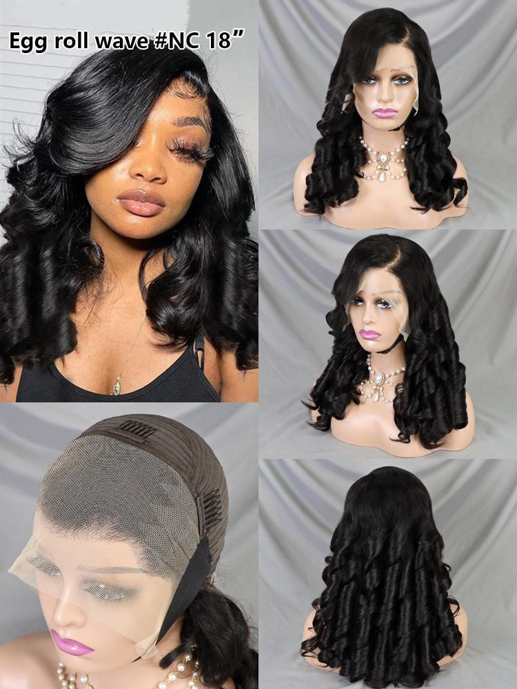 TD Hair Bouncy Egg Roll Wave Brazilian Hair Wigs 300% Density 13x4 Transparent Lace 100% Human Hair Wig Ready to Ship  18 inch 9 colors