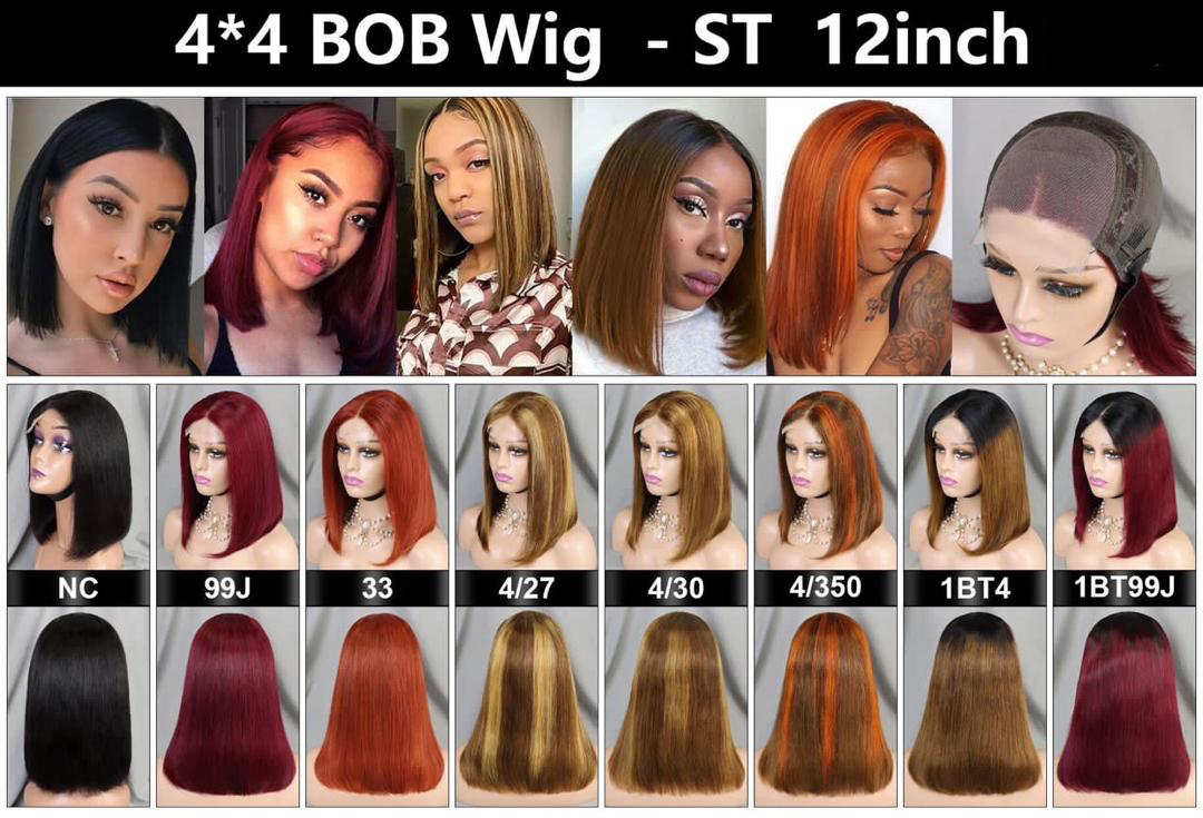 TD Hair Straight Bob wig Curly Hair 4X4 Lace Closure Wigs 12inch  100% real Human Hair good quality Wigs 180% Density