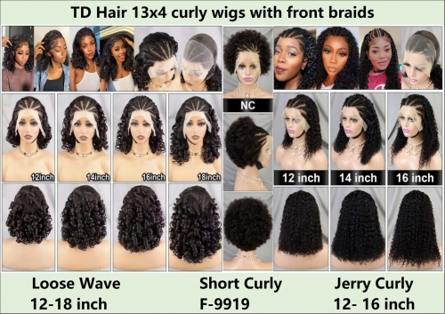 TD Hair 1B# 13x4 Transparent Frontal Wig with front Braids Factory Wholesale Cheap Wig full density