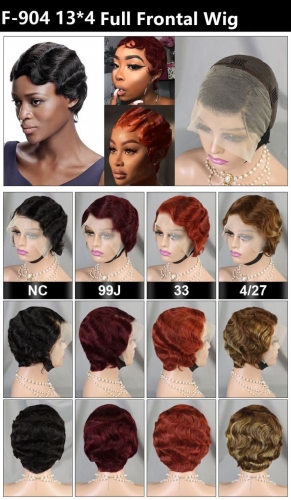 TD Hair 13x4 Lace Front Short Wavy Bob Frontal Wigs Finger Wave Pixie Cut Natural Colored for Black Women 100% real human hair