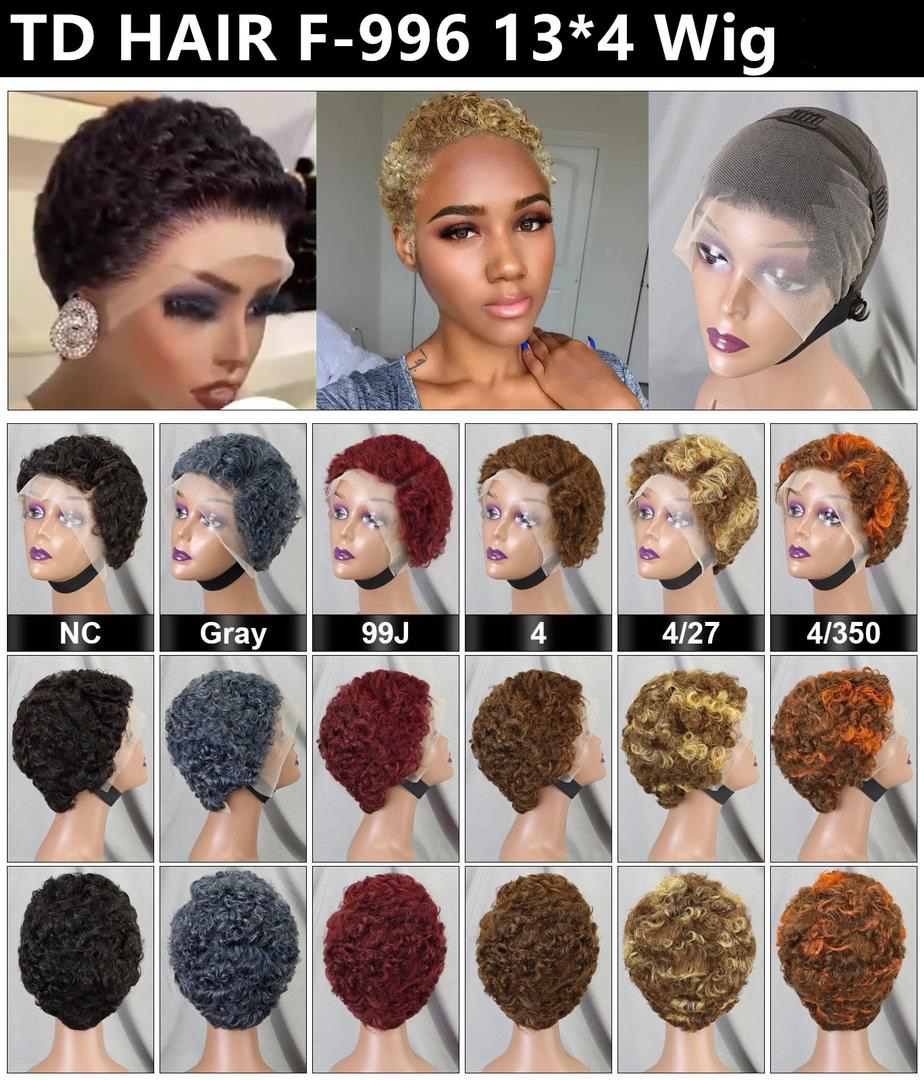 TD Hair Short Curly Pixie Human Hair Wig 13x4 Short Bob Wig Pixie Cut Natural Colored Lace Frontal Wigs for Black Women 100% real human hair