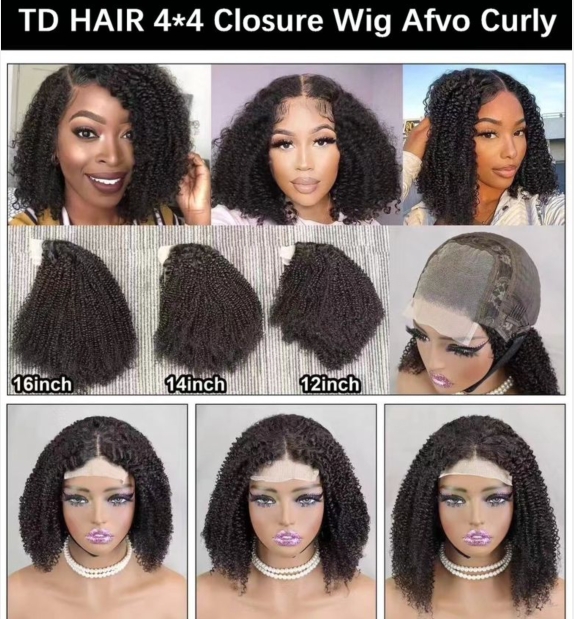 TD Hair Human Hair 4x4 front Pre Plucked 613 straight and 1b Afro curl Wig For Black Women