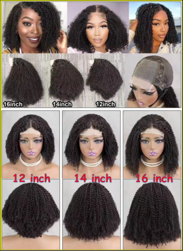 TD Hair Human Hair 4x4 front lace 1b Afro curl Wig 100% human hair For Black Women