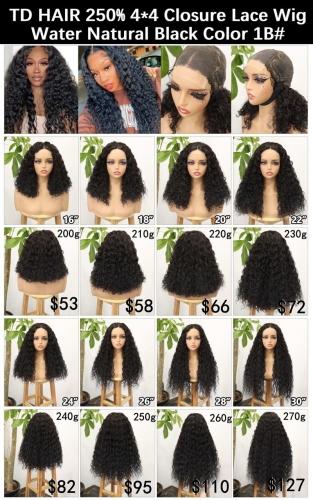 1pc 24inch TD HAIR 250% 4*4 Closure Lace Wig Water wave 1b  $107 with 6-10 days shipping