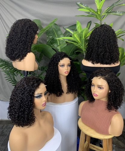250% Density 5x5 Lace Front Brazilian Hair Wig C-Type wig Pixie  Curly Transparent for Lace Frontal Wig