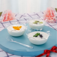 disposable plastic dessert cup Lotus Shape Plastics Dessert Demo Cup Pudding Cup with Lid