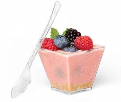 2 oz Mini Dessert Cups with Spoons Plastic Dessert Cups Disposable Reusable For Serving Dessert, Fruits & Appetizer