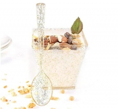 CH24 Gold Glitter Plastic Dessert Cups With Spoons Wine Goblet Glasses