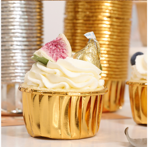 Gold Cupcake Cups Disposable Foil Muffin Liners 3.5 oz Wrappers for Baking Aluminum Paper Mini Metallic Party Wedding Festival