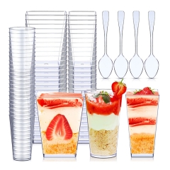 Plastic Dessert Cups, Mini Dessert Cups with Spoons, 3 oz Dessert Shooter Cups for Chocolate Sweet Desserts, Appetizers, Shot Samplers, Dessert Glasses, Dessert Shooters