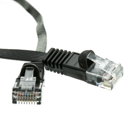 Cat6 Black Flat Ethernet Patch Cable, 32 AWG