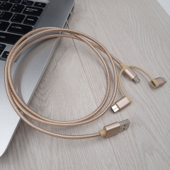 USB To Micro USB+Apple +Type C+ 3 in 1 (Aluminum) Gold