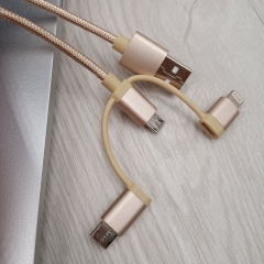 USB To Micro USB+Apple +Type C+ 3 in 1 (Aluminum) Gold