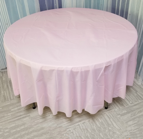 Pink Round Plastic Tablecloth 82"