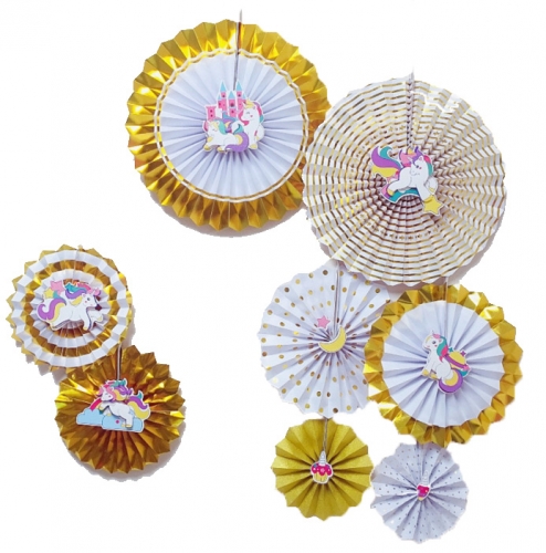 Unicorn Hanging Fans W/Gold Foil