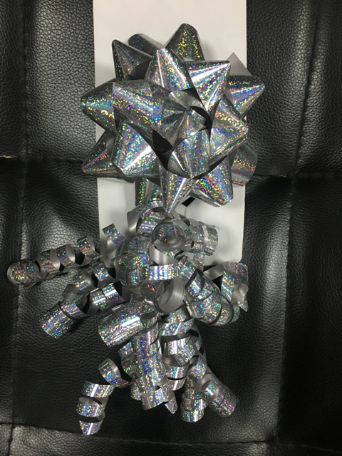 Silver Holographic Curling Ribbon Bows - 10cm