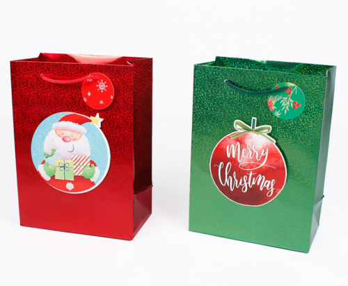 Holographic Printed Gift Bags W/ icons W/ Tag 12.5"