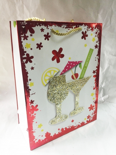 Glitter & Foil Paper Gift Bags w/ Icon 13" x 10" x 4"