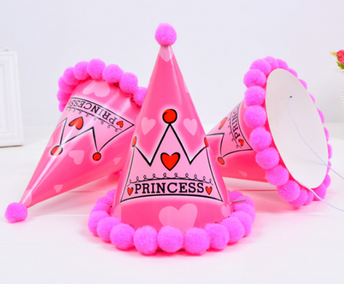 Cone Party Hats with Pompoms 19x16cm