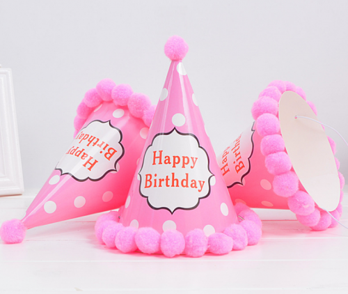 Cone Party Hats with Pompoms 19x16cm