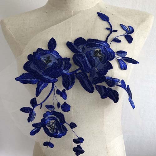 Encaje bordado apliques bordado parche tela ropa azul boda para mostrar