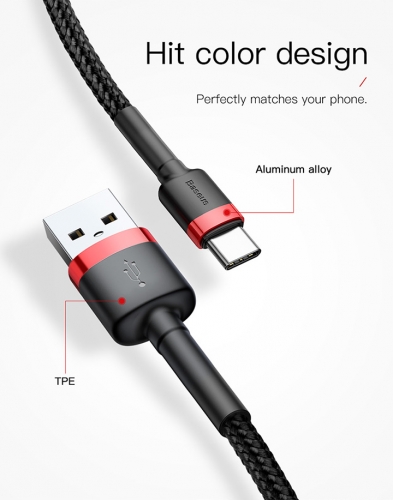 3M    USB-C to USB-A  cafule Cable   USB For Type-C 2A 3m Red+Black 2A Red+Black Baseus