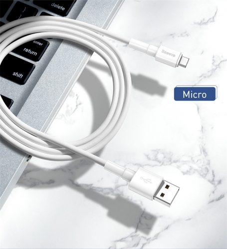 1M Micro to USB-A Cable Mini White USB For Micro 3A 1m White Baseus
