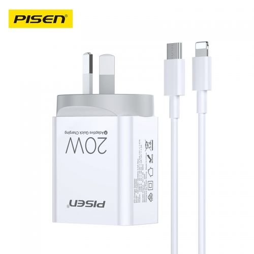 20W USB A + TYPE C Fast Wall Charger (with 1M Lightning Cable) PISEN