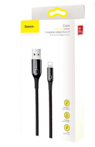 Baseus C-shaped Light Intelligent power-off Cable For iP 2.4A 1m Black