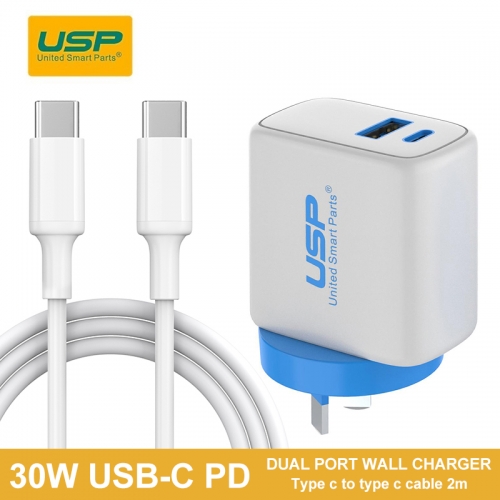 30W PD Fast Wall Charger with 2m  Type C to Type C cable