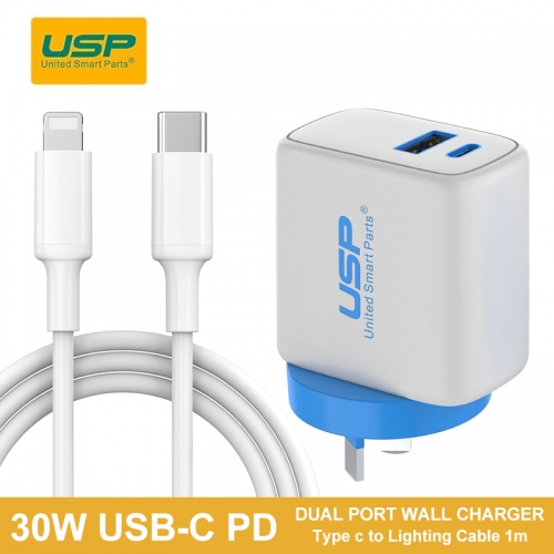 30W PD Fast Wall Charger with 1m  Type C to Lightning cable