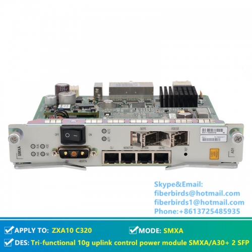 Tri-functional ZTE board SMXA, 10G uplink control power module SMXA/A30 with 2 SFP modules loaded for C320 OLT